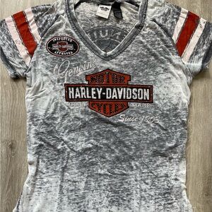Harley-Davidson Distressed Gray and Red Tee